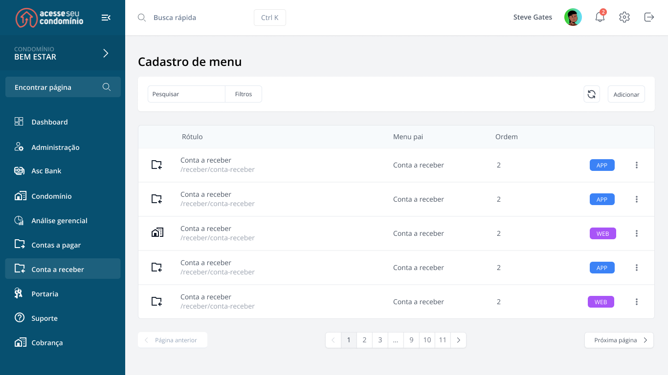 Menu personalizado